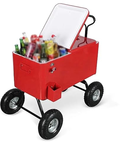 PASPRT Carro Enfriador portátil rodante de 70 l, Cofre de Hielo rodante con Ruedas, abrebotellas, conservación del Calor de Larga duración 48 Horas, para Patio al Aire Libre, Tailgating