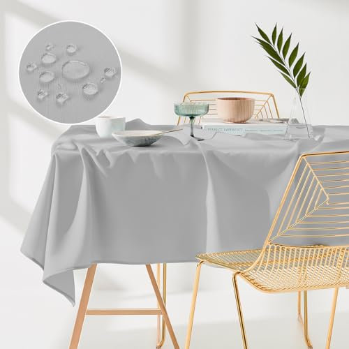 ROOM99 Aura Tischdecke 140 x 200 cm Tischtuch Tafeldecke Fleckschutz Abwaschbar Wasserabweisend Schmutzabweisend Polyester Rechteckig Bankett-Dekoration Ganzjährig Hellgrau