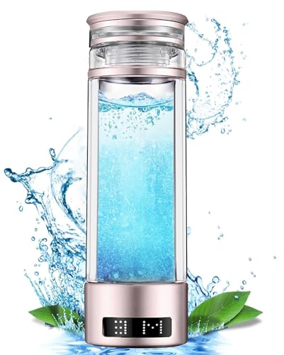 ZHJSHOU Botella de Agua de Hidrógeno, Generador Hidrogenado Ionizador de Agua,ecnología SPE y PEM,Hasta 6000PPB,con pulverizador, Manguera Nasal para Viaje a Casa(oro,350ML)