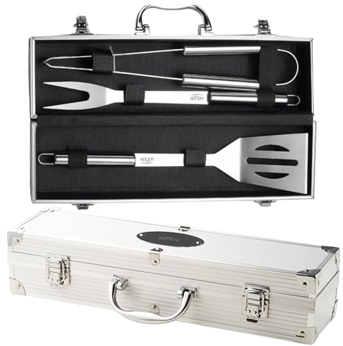 ADLER EUROPE - AD6729 Grillbesteck Set Hochleistungs im Koffer aus Edelstahl, Perfektes Grill Set für Männer, im Freien Gartenparty-Liebhaber,Grillset für Geschenk