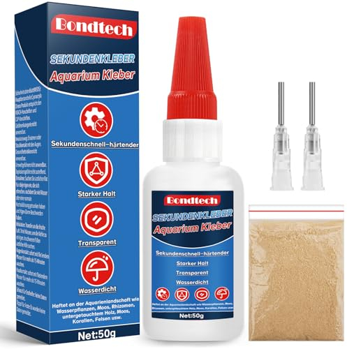 Aquarium Kleber 50 g, Pflanzenkleber Aquarium für Pflanzen, Steine, Moosen & Wurzeln, Schnell & Wasserdicht, mit Holzspäne, Anti-Trocknungsspitze