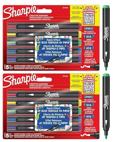 Sharpie Creative Marker Acrylic Paint Pens | Water-Based Paint Markers | Bullet Tip | Assorted Colours | 2 Blisters of 5