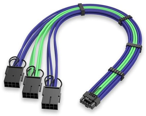 EZDIY-FAB GPU Power Sleeved Cable Extension, 16pin(12+4) PCIe 5.0 Connector Male to 3X PCIE 8 PIN for RTX4070Ti Super, 4080 Super, 4090, with Pre-Installed Cable Combs-16AWG/Purple Green