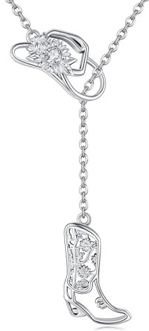 VENACOLY Cowboy Cappello Boots Y Collana in argento sterling 925 con stivali da cowgirl Lariat collana cowgirl western gioielli regalo per donna, Nessuna pietra preziosa