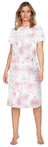 e.Femme® Kate 2348 Chemise de Nuit à Manches Courtes pour Femme 100% Coton, Hortensias Roses, 54