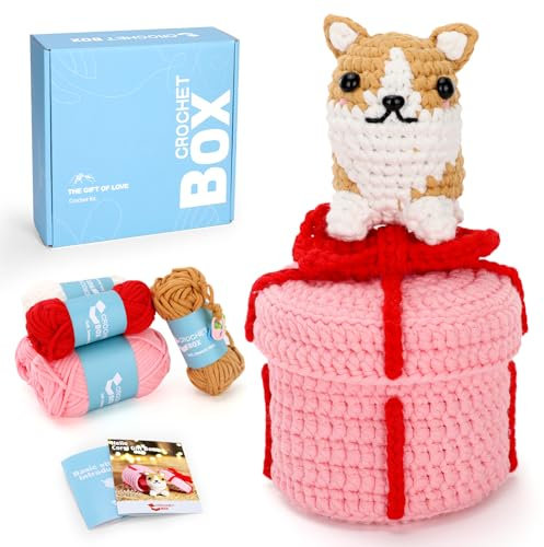 Häkelset für Anfänger Erwachsene - Corgi Hunde-Häkelset, Tier-Häkelset für Anfänger, inklusive einfachem Stricken, weiches Garn, Schritt-für-Schritt-Video-Tutorial, Geburtstagsgeschenk für Erwachsene,