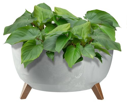 KADAX Blumentopf aus Kunststoff mit DREI Einsteckstützen, runde Blumenschale, Pflanzkübel, Blumenkübel, Pflanzschale für Balkon, Wohnzimmer (Grau, ⌀ 46,6 cm)