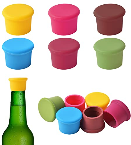 Dokeno Lot de 12 bouchons de bouteille de bière réutilisables en silicone - 6 couleurs - Pour bière, jus, vin et bouteilles en verre