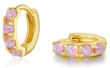 SILBERTALE Damen Opal Creolen Ohrringe Gold Silber 925 Mit Rosa Opal Kleinen Creolen Nickelfreie Ohrringe 10mm