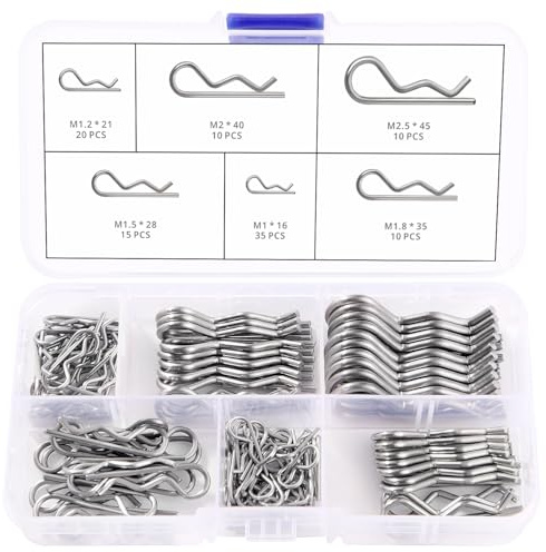 VooGenzek 100 Stücke 6 Größen Edelstahl Splint Kit, R Clips Haltestifte, Federstecker, für Automobil, Mechanik, Autowerkstatt, Werkstatt