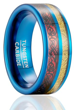 SOXEMAN | Dual Dragon & Cloud Band - 8mm breiter blauer Wolfram-Hochzeitsring | Unisex Oriental Design (US-Größen)