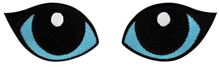Urbanski Patch 2 Cute Cat Eyes (1 Pair) in Blue Embroidered Iron-On Patch 3.6 x 5.5 cm | Sew or Iron On Applique Badge