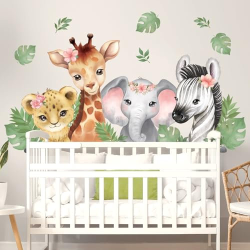 DECOWALL SG2-2410 Aquarellfarben Dschungeltieren Wandtattoo Wandaufkleber Waldtiere Elefant Löwe Kinderzimmer Wohndeko Schlafzimmer Kinder Babyzimmer Spielzimmer Klassenzimmer Süße Safari