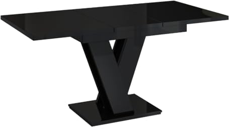 PROROOM FURNITURE - Malvi - Esstisch Ausziehbar auf 160 cm - 120x80x75 cm - Modern - Dinner Table - Esszimmertisch - Tisch für Esszimmer, Wohnzimmer - Ausziehtisch - Schwarz Hochglanz