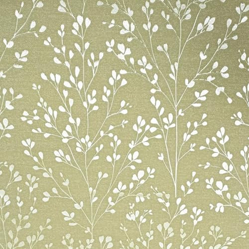 SOPHIE LAURENCE Olive Green Metallic Floral Textured Vinyl Wallpaper | Paste The Wall Washable Strippable for Living Room, Bedroom, Office, Straight Match Slightly Imperfect (Full Roll)