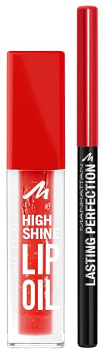Manhattan High Shine Lip Oil 004 + gratis Lasting Perfection Lipliner 24 für einen konturierten Lippenlook und intensive Lippenpflege mit natürlich glänzendem Finish