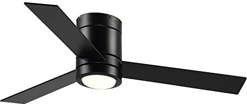 HOMCOM Ventilateur plafond avec lumiere 48 W, ventilateur de plafond avec 3 pales et télécommande 3 vitesses silencieux, lampe ventilateur plafond LED Ø112 cm, pour chambre, salon, noir