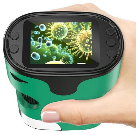 1000X Handy Digital Mikroskop für Kinder: 4K 2.0 Bildschirm Wiederaufladbar Mini Taschen Tragbares USB Trichome Mikroskope Science Kit mit Objektträger Set Geschenke für 4-12 Jährige