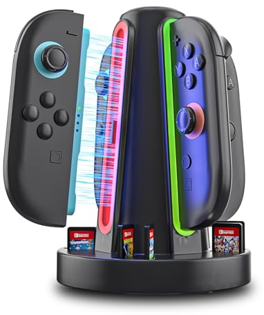 4-Port Switch 2 Controller Charger Dock, 6-Card Storage & LED Indicators