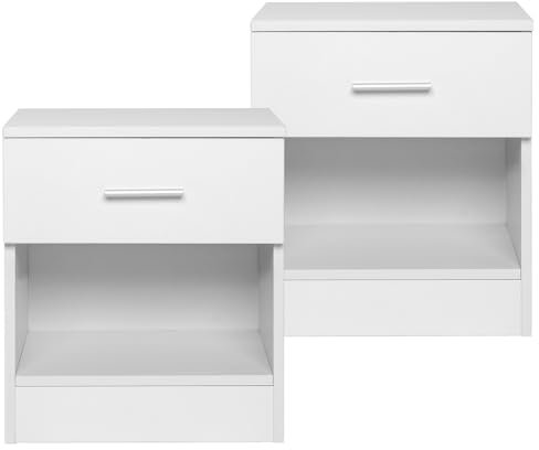 Bonnlo Table de Chevet, Table de Nuit avec 1 Compartiment Ouvert, Commode Chambre avec 1 Tiroir, Convient pour Salon, Chambre, Salle de Bain, 41 x 39 x 28 cm (Tout Blanc 2)