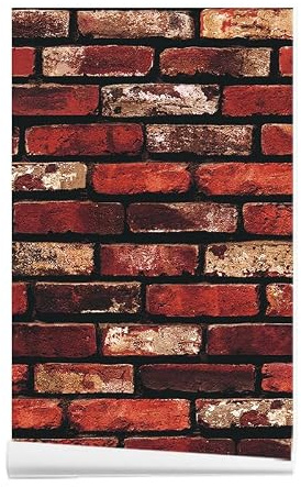 ICYEHAO Papier Peint Effet Brique Rouge,44.5 x 500cm Papier Peint Adhesif Mural Rouge Beige Papier Autocollant pour Meuble,Chambre,Cuisine,Salon,Salle de Bain