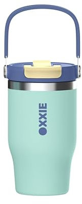OXXIE Vaso Termo Cafe Para Llevar Pequeño 500ml, Taza de Cafe de Acero Inoxidable con Asa, Vaso Termico con Tapa Hermetica 2 en 1, Aislamiento de Doble Pared, Reutilizable y Antigoteo (Azul)