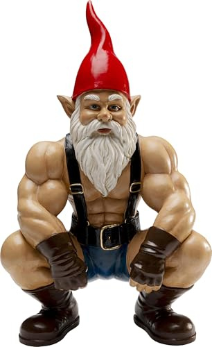 Kare Design Deko Figur Zwerg Muscle, Mehrfarbig, XL, Deko Objekt, Wohnaccessoires, Zwerg mit Muskeln, hockend, 48x29x17 cm