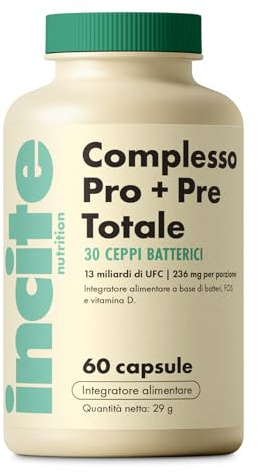 Incite Nutrition Pre + Pro Bio Cultures Complex 13 Billion CFU. 60 Capsules, 1 Month Supply. 30 Bacterial Strains. Supports Gut Health, Digestion, and Immune System. Suitable for Vegetarians & Vegans