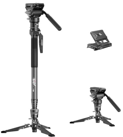 COMAN One-Click Lifting Carbon Fiber Monopod, 69‘’ Camera Monopod with Feet, Lightweight Travel Tripod with Quick Release Plate for Camera, DSLR, Camcorder, Max Load 22lbs/10kg (M1ProV5)