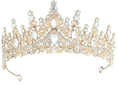 Kristall Hochzeit Tiara Krone mit Strasssteinen Prinzessin Diadem für Geburtstag Kristall Strass Metalllegierung Strasssteine Damen Braut Haarschmuck(Goldener Blumenkranz)