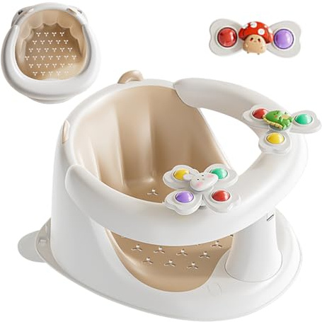 Siège de bain pour bébé - Siège de bain antidérapant avec jouet rotatif pour enfant de 1 à 3 ans - Pour jouer, se détendre dans la salle de bain, la piscine, le jardin, la terrasse