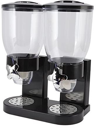 Dioche Doppio Distributore di Cereali ABS Dry Food Dispenser Cereali Conteni di Cereali 17,5 Once Ciascuno Capacità di Alimenti per Cani Cereali o Distributore di Snack (BLACK)