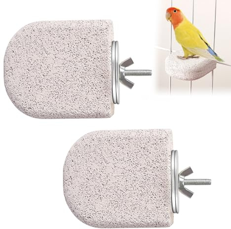 2Pcs Bird Grinding Stone Perch Set, Natural Pumice Budgie Toys