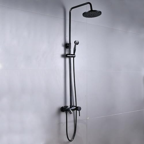 Duschgarnitur Duschset Duschsystem Wandmontage Dusche Wasserhahn Set Badewanne Handbrause - Schwarz