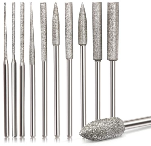 Josaton Diamond Die Grinder Bits, 11Pcs Stone Rotary Tool Bits 1/8 Shank | Long Cone Diamond Burr Bits for Stone Glass Ceramics Carving, Grinding, Polishing, Engraving