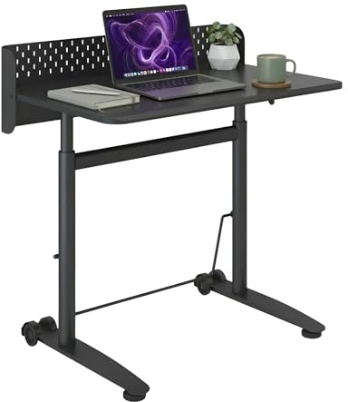 Spacetronik Stehpult Höhenverstellbar Schreibtisch, Mobiler Sitz-Steh Tisch | Computertisch mit Rollen, Kompakter Schreibtisch für Homeoffice, Stabiler Stahlrahmen, 90×60 cm, Belastbar bis 50 kg