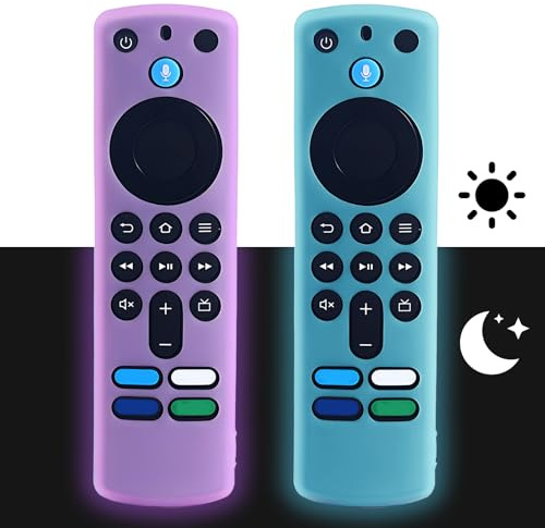 2 Pack Silicone Remote Cover Compatible with ALEXA Voice Remote 3rd Gen Fire TV Stick 4K, Glow In The Dark, Anti Slip Washable Soft Protective Cover Case (Blue, Purple)