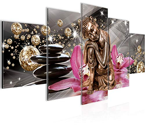 Runa Art - Bilder Buddha Orchidee 200 x 100 cm 5 Teilig XXL Wanddekoration Design Beige Rosa 505351a