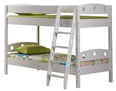 Etagenbett Doppelbett Stockbett mit Schrägleiter Kenny Buche massiv Weiss teilbar