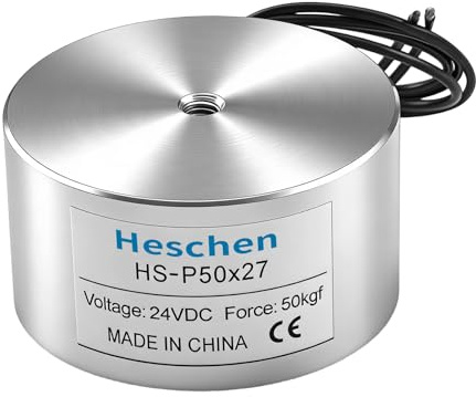 Heschen Elektromagnet-Magnet-Magnetspule, Silber, rund, P50*27 DC 24 V, 50 kg, Außendurchmesser 50 mm, M4-Gewindegröße, 23 cm Kabellänge
