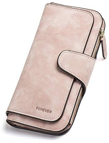 Portefeuille Femme Grande Capacite PU Cuir Porte-Monnaie Elégant avec 16 Porte-Cartes y Compris 2 fenêtre d'identification, Zippé pour Femme (Rosé)