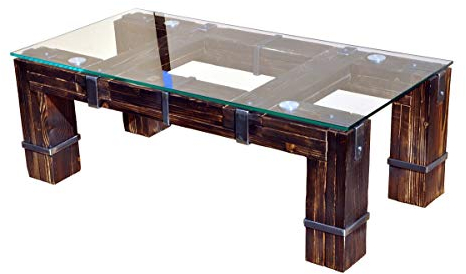 CHYRKA® Wohnzimmertisch Couchtisch Massivholz Metall Glastisch Holz Glas Loft Handmade (Drohobycz-Natur, 90x60 cm H=40 cm)