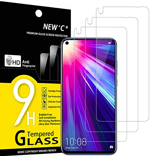 NEW'C Lot de 3, Verre Trempé pour Honor View 20, Huawei Nova 4, Film Protection écran sans Bulles d'air Ultra Résistant (0,33mm HD Ultra Transparent) Dureté 9H Glass