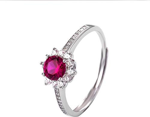 JIAXUN Ring 925 Sterling Silber Öffnung verstellbar roter Granat Damenring