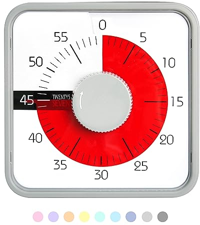 19CM Visual Countdown Timer - 60 Minutes, Large, Exam & Kitchen Timer, Loud Alarm, Grey