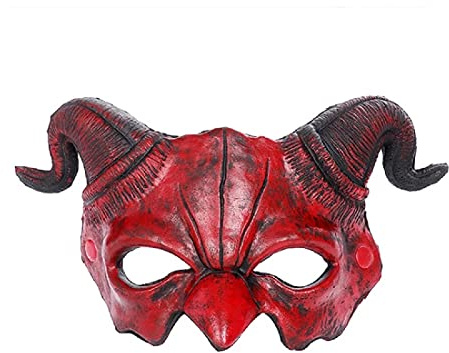 BPNHNA Demon Mask Halloween Masquerade Foam Mask Scary Red Half Face Ram Horn Devil Mask for Cosplay Costume