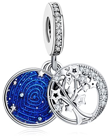 LaMenars Moon and Stars Charms en argent sterling 928 avec pendentif en zircone cubique pour bracelets à breloques en Europe, cadeaux de Noël pour femme Bracelet et collier pour fille
