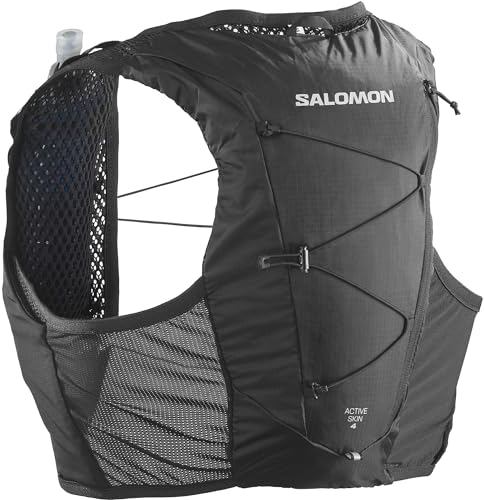 Salomon Active Skin 4 Unisex Hydrationsweste Trail running Wandern MTB mit Hydrationsflaschen, Dauerhafter Komfort, Einfache Flüssigkeitszufuhr, Optimierte Verstaumöglichkeiten, Schwarz, XL