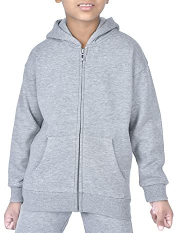 M17 Kids Unisex Zip Through Hoodie Long Sleeve Hooded Sweatshirt Jacket Top With Pocket - Grey Marl - (11-12 Years)