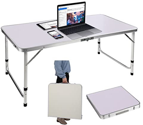 4ft Aluminum Laptop Desk Foldable Notebook Computer Sofa Table, Height Adjustable Folding Writing Study Desk Table for Small Spaces Home Office Desk, Simple Collapsible Corner Desk, 120x60x70/62/55cm